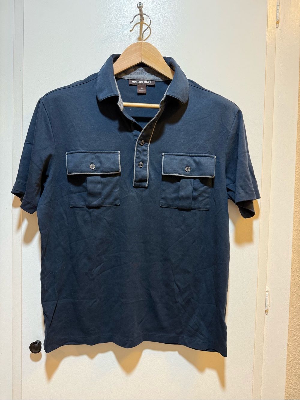 Michael Kors Navy Blue Short-Sleeve Polo with Chest Pockets